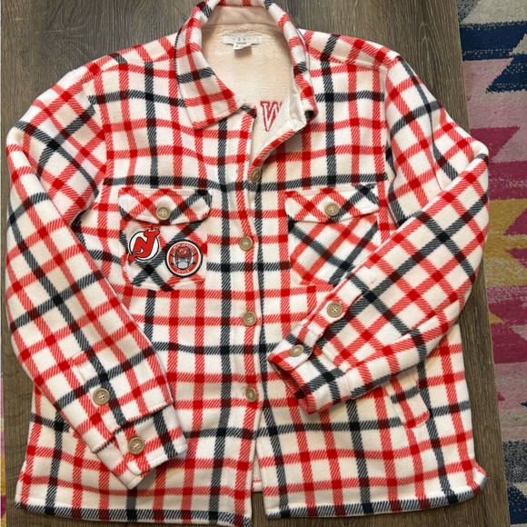 Women's WEAR by Erin Andrews New Jersey Devils Plaid Button-Up Shirt Jacket